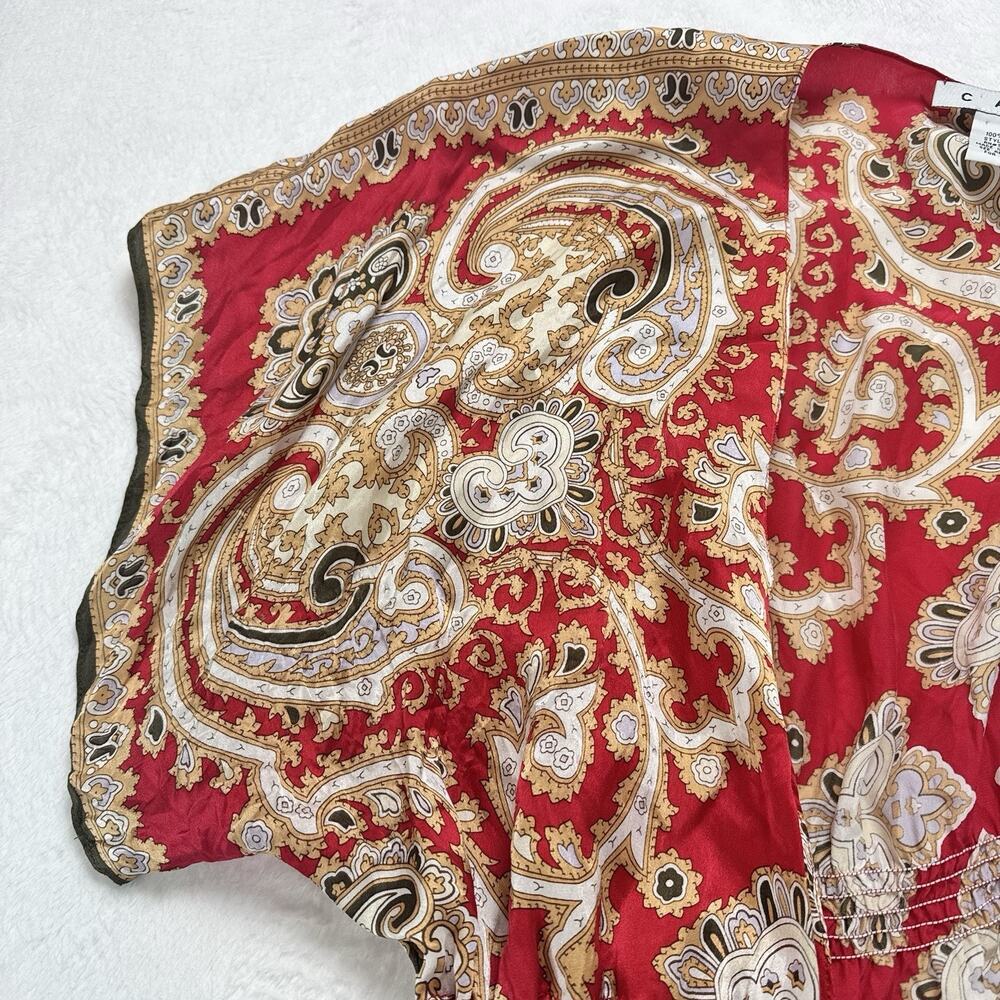 CAbi Silk Red Paisley Kimono Tie Front V Neck Short Flutter Sleeve Top MediumEUC - Picture 5 of 5